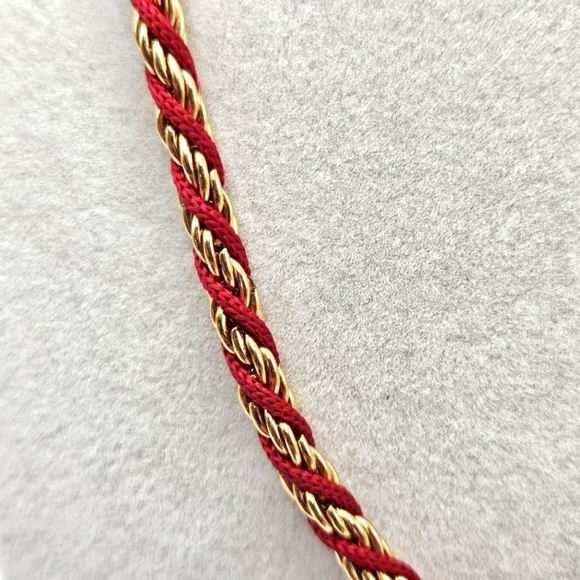 VINTAGE Napier Twisted Rope Red Cord & Gold Plated 30" Necklace - Picture 2 of 6